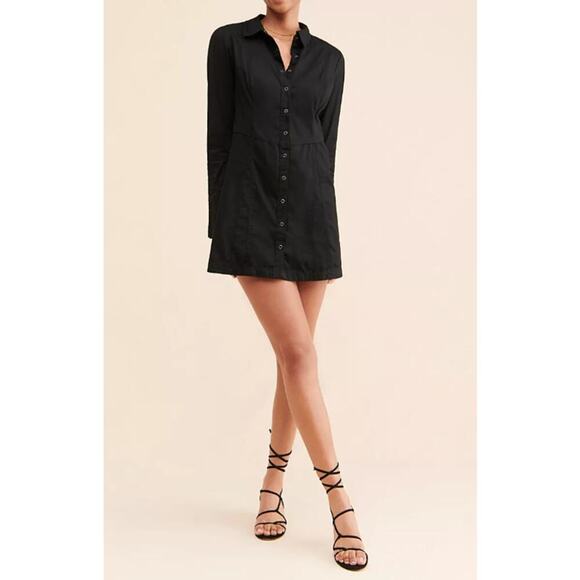 Free People NWT Thea Button Front Dress A Line Collared Shirt Mini Black Size XL - Picture 1 of 13